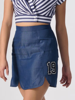 S&N by Shantnu Nikhil - Womens Blue Solid Mini Skirt