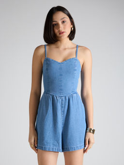 TARAMA - Womens Blue Shoulder Straps Playsuit