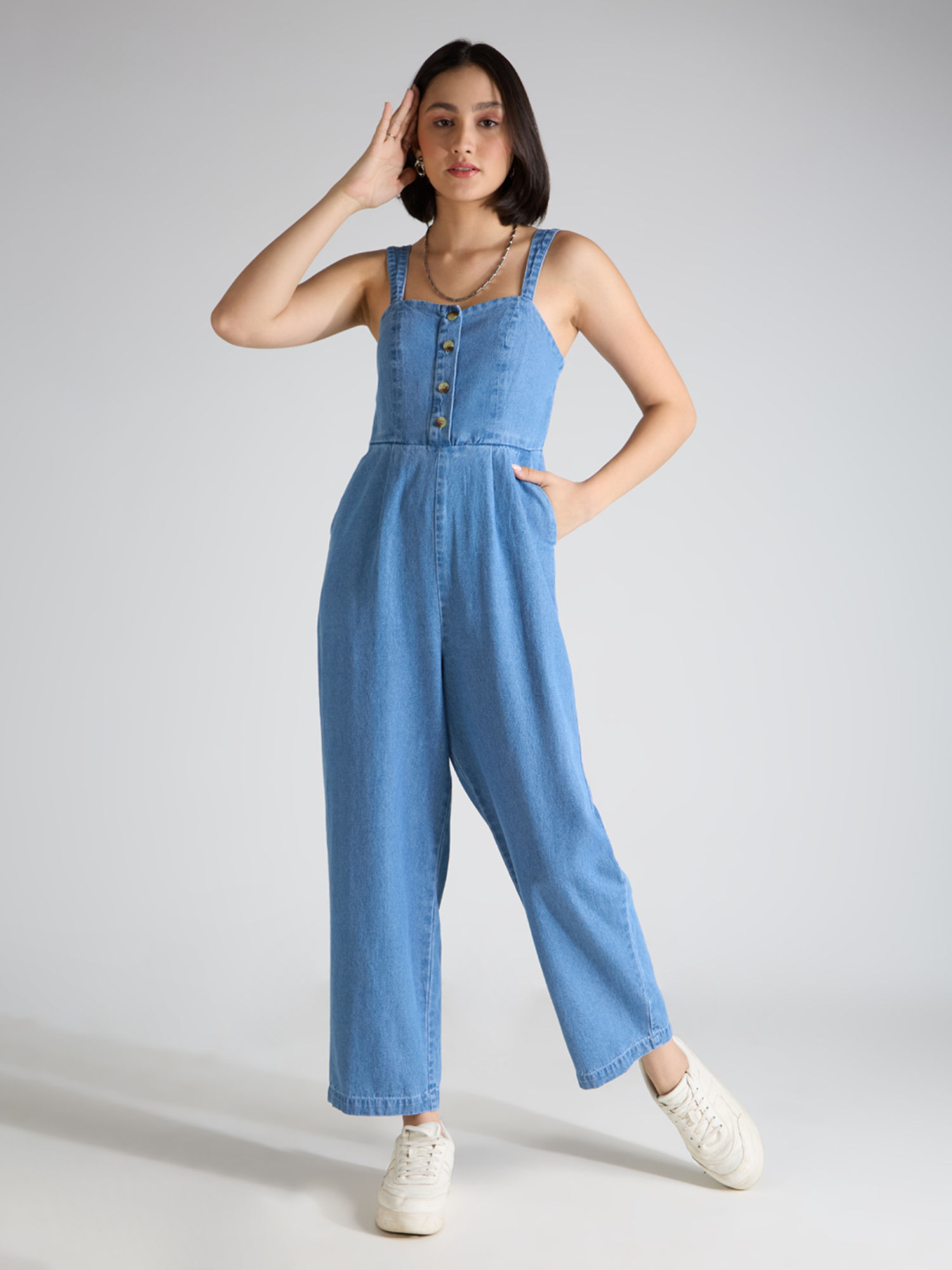 Womens Blue Fit & Flare Jumpsuit-image-2