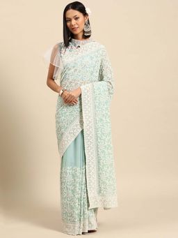 Chhabra 555 - Pastel Green Embroidered Saree with Unstitched
