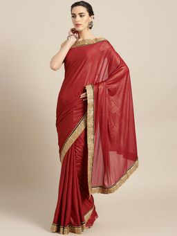 Chhabra 555 - Maroon Stretch Georgette Saree with Unstitched