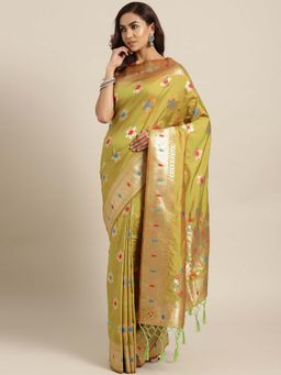 Chhabra 555 - Green Banarasi Handloom Saree with Unstitched