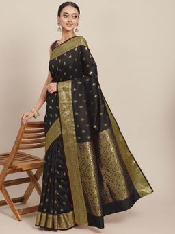 Chhabra 555 - Black Zari Woven Saree with Unstitched