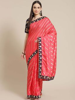 Chhabra 555 - Gajari Coral Leheriya Style Saree with Unstitched