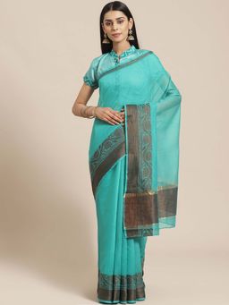 Chhabra 555 - Turquoise Deep Tones Banarasi Chanderi Saree with Unstitched