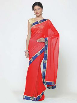 Chhabra 555 - Red Georgette Saree with Unstitched