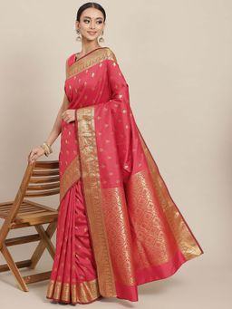 Chhabra 555 - Pink Zari Woven Saree with Unstitched