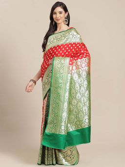 Chhabra 555 - Red Banarasi Handloom Saree with Unstitched