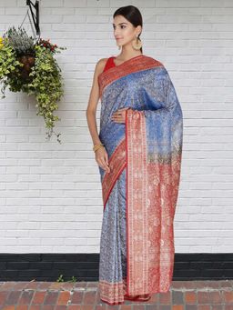 Chhabra 555 - Blue Banarasi Silk Woven Zari Saree with Unstitched