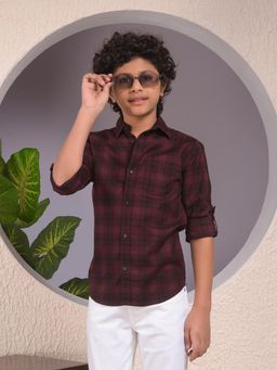 CRIMSOUNE CLUB - Boys Maroon Checked 100% Cotton Shirt