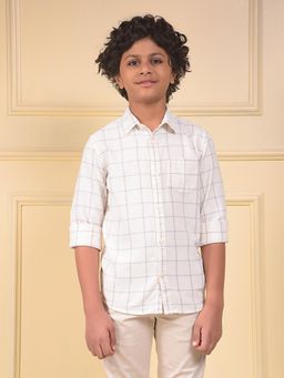 CRIMSOUNE CLUB - Boys White Checked 100% Cotton Shirt