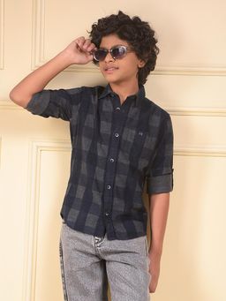 CRIMSOUNE CLUB - Boys Blue Checked Corduroy Shirt