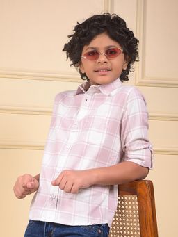 CRIMSOUNE CLUB - Boys Pink Checked 100% Cotton Shirt