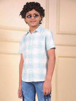 CRIMSOUNE CLUB - Boys Green Checked 100% Cotton Shirt