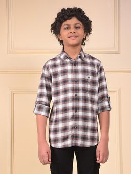 CRIMSOUNE CLUB - Boys Brown Checked 100% Cotton Shirt