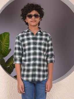 CRIMSOUNE CLUB - Boys Green Checked 100% Cotton Shirt