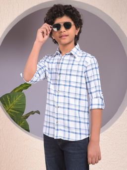 CRIMSOUNE CLUB - Boys Blue Checked 100% Cotton Shirt