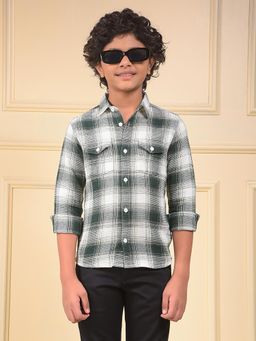 CRIMSOUNE CLUB - Boys Green Checked 100% Cotton Shirt
