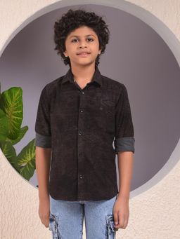 CRIMSOUNE CLUB - Boys Brown Printed Corduroy Shirt