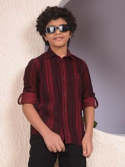 CRIMSOUNE CLUB - Boys Maroon 100% Cotton Corduroy Shirt