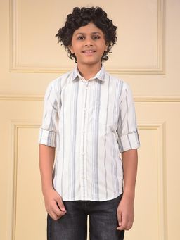 CRIMSOUNE CLUB - Boys White Vertical Stripes Corduroy Shirt