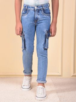 CRIMSOUNE CLUB - Boys Blue 100% Cotton Straight Cargo Jeans