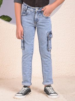 CRIMSOUNE CLUB - Boys Blue 100% Cotton Straight Cargo Jeans