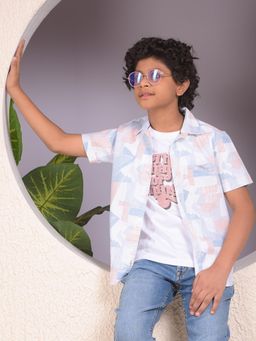 CRIMSOUNE CLUB - Boys Peach Shirt and T-Shirt Layered Look