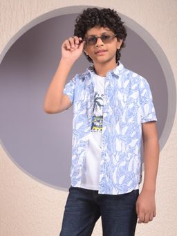 CRIMSOUNE CLUB - Boys Blue 100% Cotton Shirt and T-Shirt Layered Look