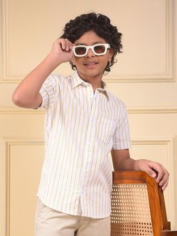 CRIMSOUNE CLUB - Boys Yellow Vertical Stripes 100% Cotton Shirt