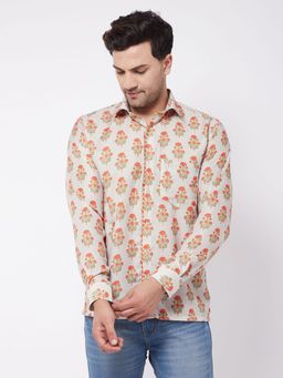 Vastramay - Mens Beige Muslin Blend Ethnic Shirt