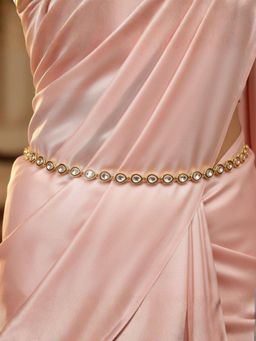 I Jewels - Maroon Gold Plated Kundan Studded Waist Chain for Women