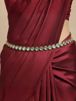 I Jewels - Green Gold Plated Kundan Studded Waist Chain for Women