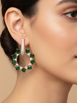 I Jewels - Green Rose Gold Plated American Diamond Studded Drop Earrings for Women