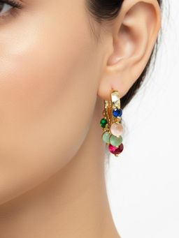I Jewels - Multicolour Gold Plated Stone Studded Hoop Earrings for Women