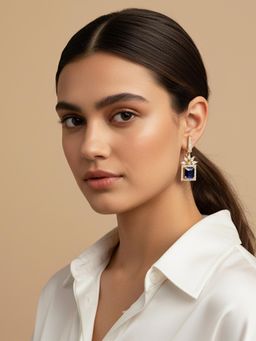 I Jewels - Blue Gold Plated American Diamond Studded Drop Earrings for Women