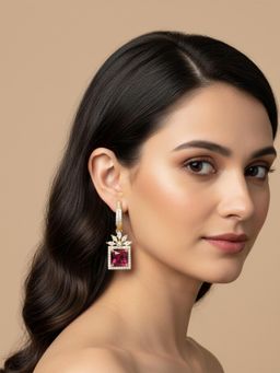 I Jewels - Pink Gold Plated American Diamond Studded Drop Earrings for Women