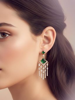 I Jewels - Green Rose Gold Plated American Diamond Studded Drop Earrings for Women