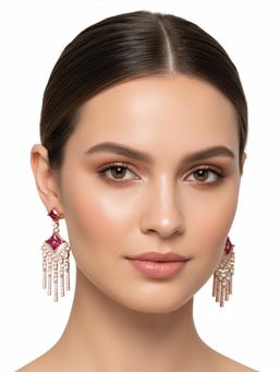 I Jewels - Pink Rose Gold Plated American Diamond Studded Drop Earrings for Women