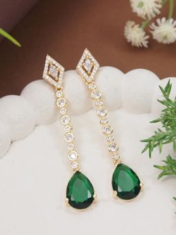 I Jewels - Green Gold Plated American Diamond Studded Drop Earrings for Women