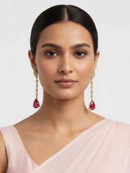 I Jewels - Pink Gold Plated American Diamond Studded Drop Earrings for Women