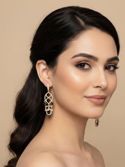 I Jewels - Blue Gold Plated American Diamond Studded Drop Earrings for Women