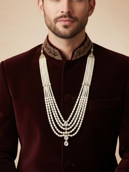 I Jewels - White Gold Plated kundan Studded and Pearl Beaded Necklace