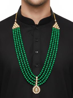 I Jewels - Green Gold Plated kundan Studded and Pearl Beaded Necklace