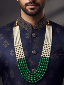 I Jewels - Green Gold Plated Pearl Beaded Necklace