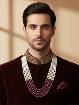 I Jewels - Wine Gold Plated Pearl Beaded Necklace