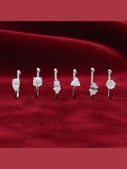 I Jewels - Designer Silver Plated Cubic Zirconia Studded Stud Nosepin for Women