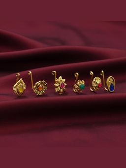 I Jewels - Designer Gold Plated Stone Studded Stud Nosepin for Women