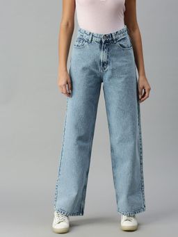 SHOWOFFFF - Womens Wide Leg Clean Look Blue Jeans