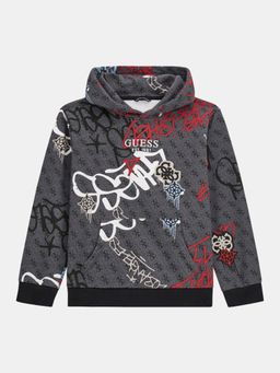 Guess - Boys Grey Printed Regular Fit Hoodie